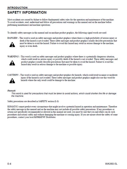 Komatsu WA380-5L Wheel Loader PDF Manual CEAM009302