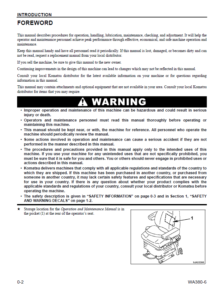 Komatsu WA380-6 Wheel Loader Operation Guide CEAM017205