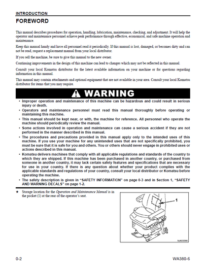 Komatsu WA380-6 Wheel Loader Operation Guide CEAM017205
