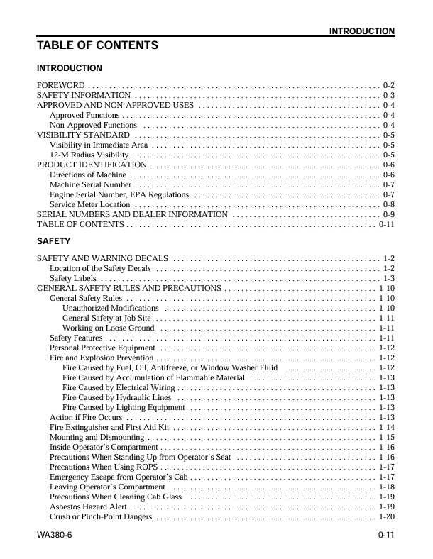 Komatsu WA380-6 Wheel Loader Operator and Maintenance Manual PDF