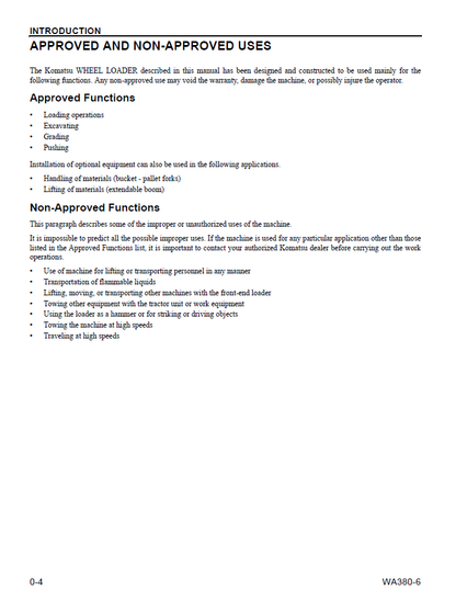 Komatsu WA380-6 Wheel Loader PDF Manual CEAM017205
