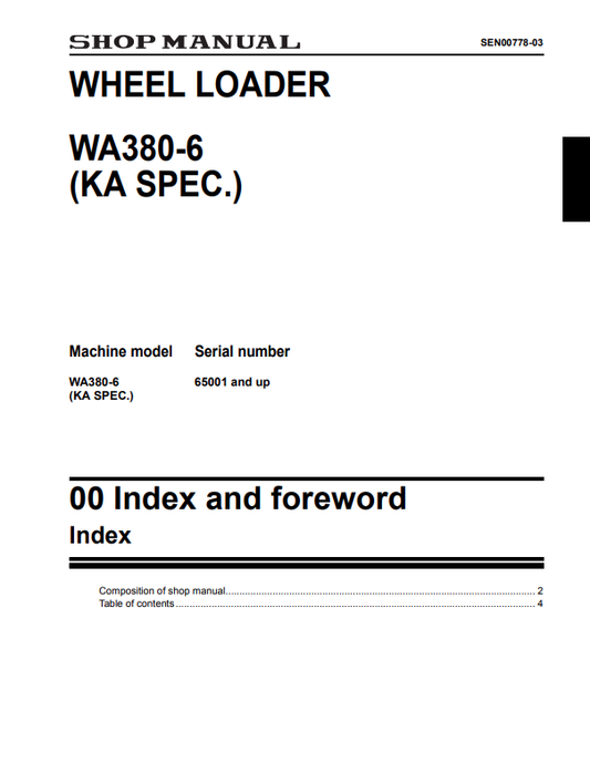 Komatsu WA380-6 Wheel Loader Service & Repair Manual PDF