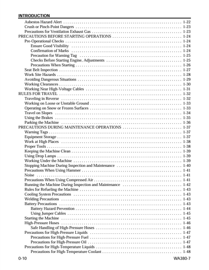 Komatsu WA380-7 Maintenance Handbook and Operating Instructions CEAM025805