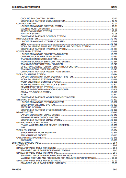 Komatsu WA380-8 Wheel Loader Repair & Maintenance Manual PDF