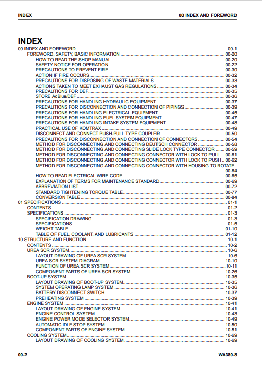 Komatsu WA380-8 Wheel Loader Service & Repair Manual PDF