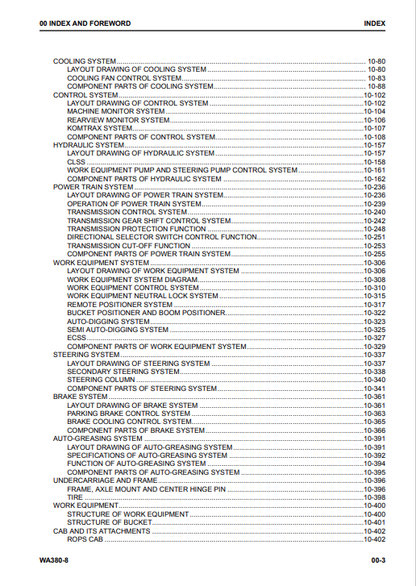 Komatsu WA380-8 Workshop Manual SN 15001