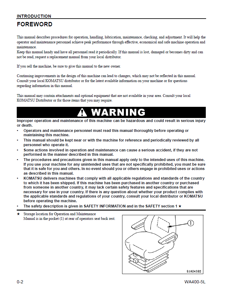 Komatsu WA400-5L Operation and Maintenance Manual CEAM009602