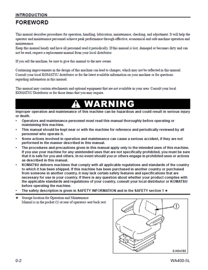 Komatsu WA400-5L Operation and Maintenance Manual CEAM009602