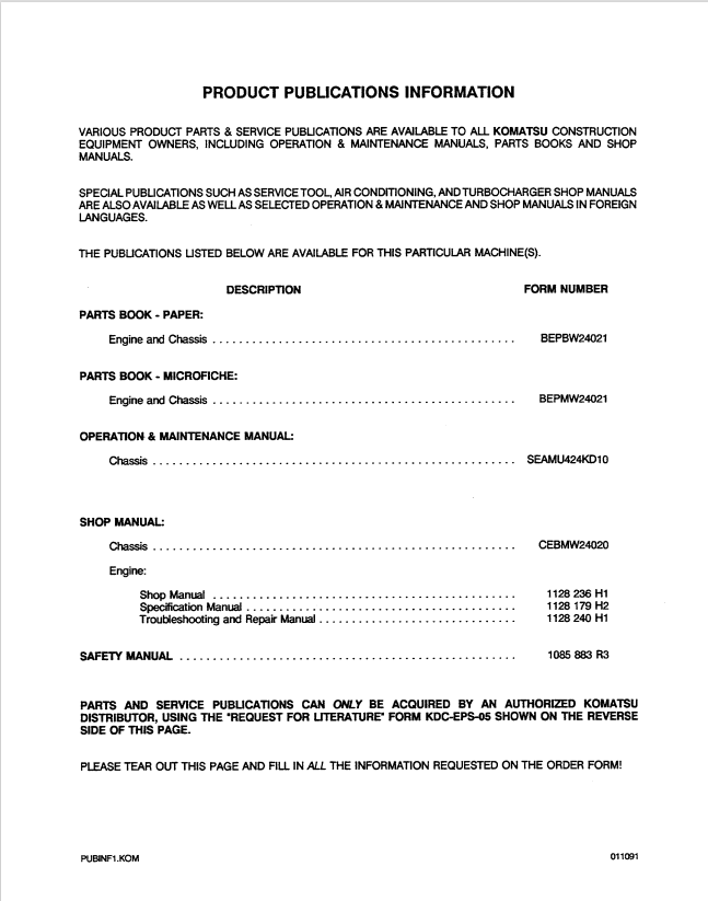 Komatsu WA420-1LC Wheel Loader Service and Repair Manual PDF