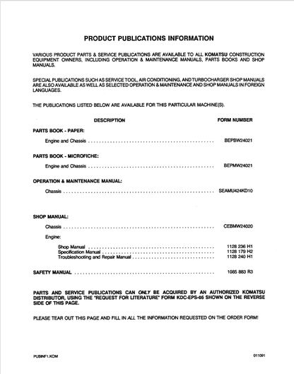 Komatsu WA420-1LC Wheel Loader Service and Repair Manual PDF