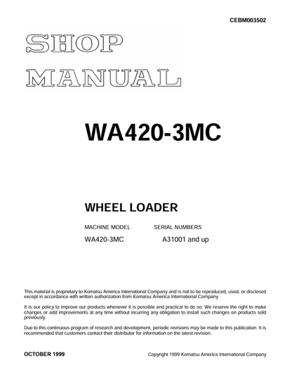 Komatsu WA420-3MC Wheel Loader Shop Manual – CEBM003502