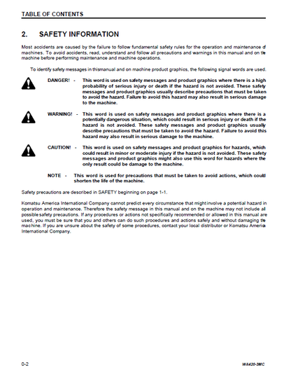 Komatsu WA420-3 Wheel Loader Operating Instructions Manual CEAM003701