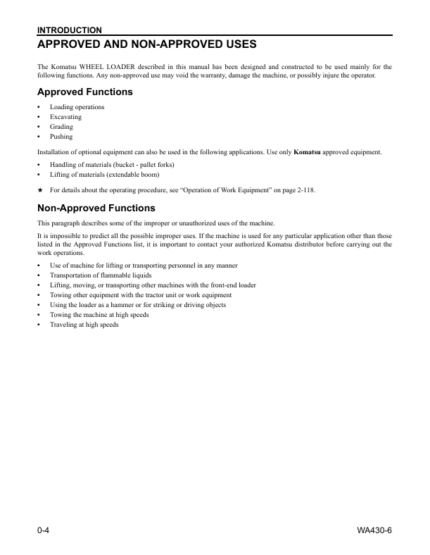 Komatsu WA430-6 Wheel Loader Operator and Maintenance Manual PDF