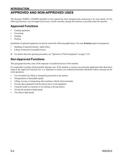 Komatsu WA430-6 Wheel Loader Operator and Maintenance Manual PDF