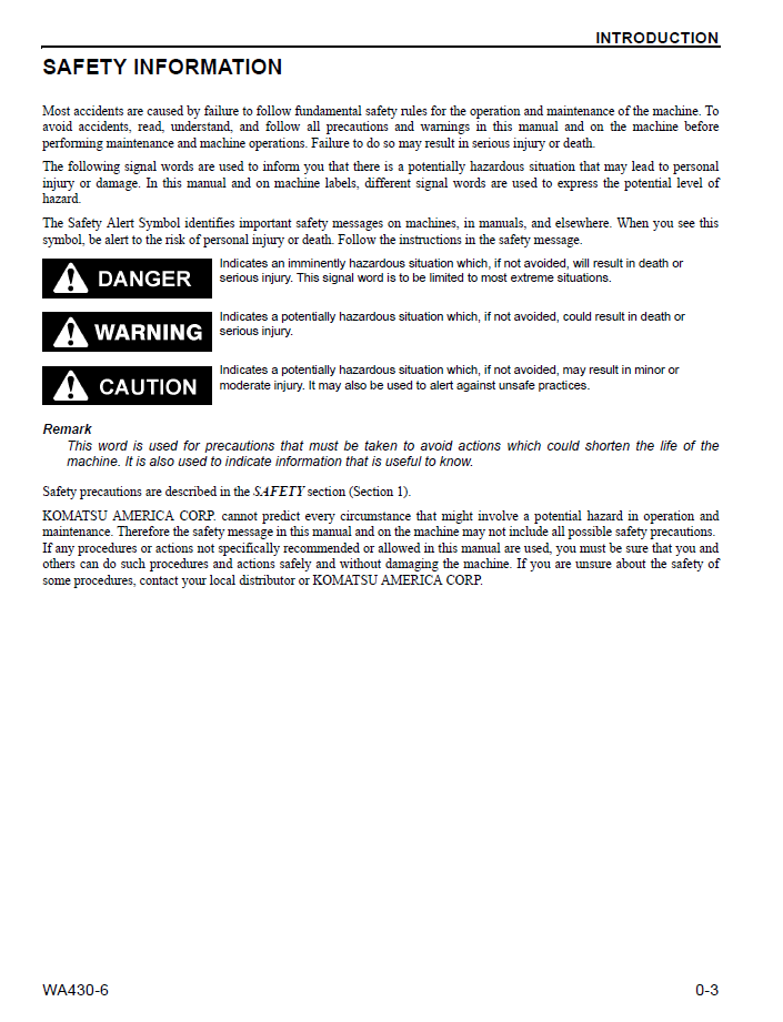 Komatsu WA430-6 Wheel Loader PDF Manual CEAM012704