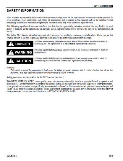 Komatsu WA430-6 Wheel Loader PDF Manual CEAM012704