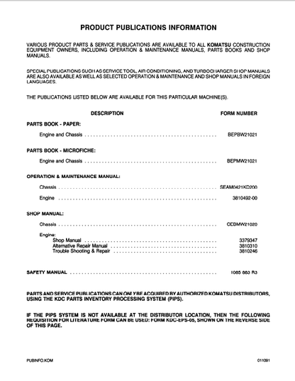 Komatsu WA450-2 Wheel Loader Service and Repair Manual PDF