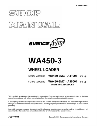 Komatsu WA450-3 Wheel Loader Shop Manual – CEBM003602