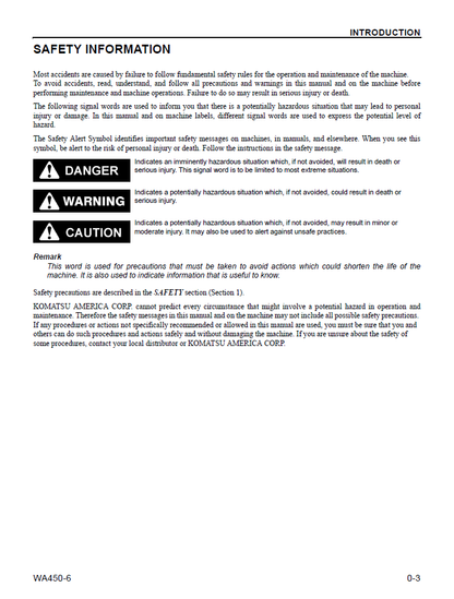 Komatsu WA450-6 Wheel Loader Operating Manual CEAM018204