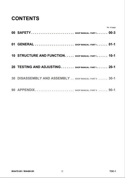 Komatsu WA470-5H & WA480-5H Service Repair Manual SN H50051-UP