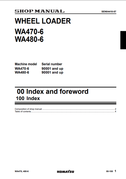 Komatsu WA470-6 & WA480-6 Wheel Loader Service Repair Manual PDF