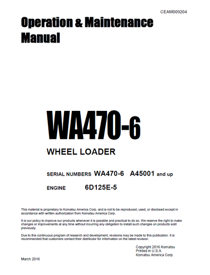 Komatsu WA470-6 Wheel Loader Manual CEAM009204