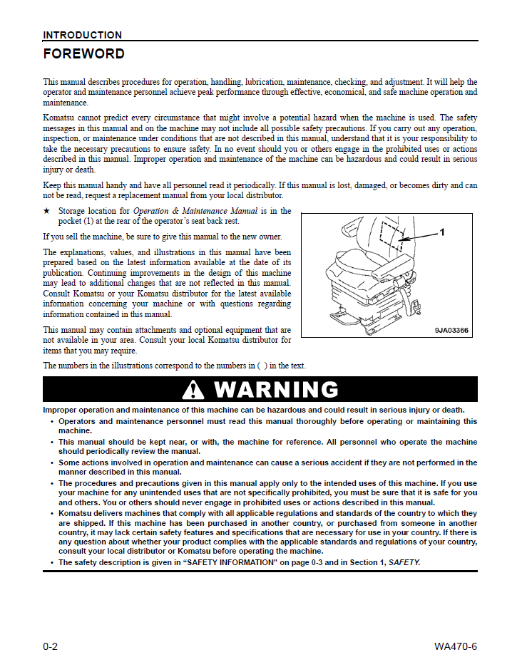 Komatsu WA470-6 Wheel Loader Operation Guide CEAM009204