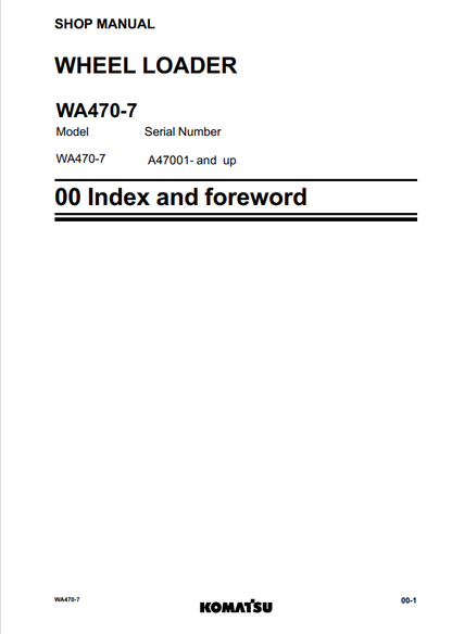 Komatsu WA470-7 Service & Repair Manual CEBM027201 PDF