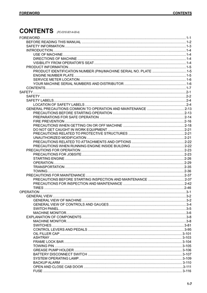 Komatsu WA470-7 Wheel Loader Service and Operating Instructions Manual