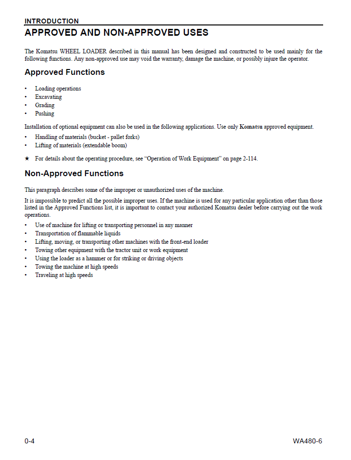 Komatsu WA480-6 Wheel Loader Operating Instructions and Maintenance Manual CEAM009104