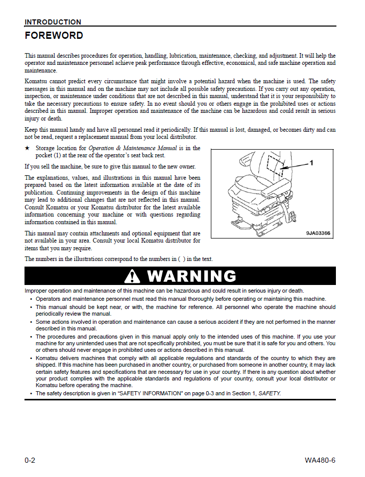 Komatsu WA480-6 Wheel Loader Operating Manual CEAM018404