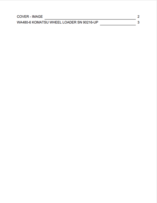 Komatsu WA480-6 Wheel Loader Parts Catalogue Manual PDF