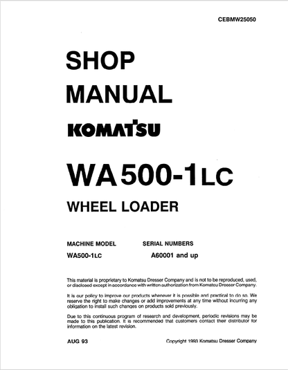 Komatsu WA500-1LC Wheel Loader Shop Manual CEBMW25050
