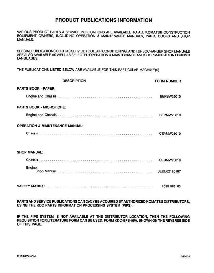 Komatsu WA500-1L Wheel Loader Operating Guide CEADW25010