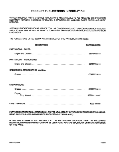 Komatsu WA500-1L Wheel Loader Operating Guide CEADW25010