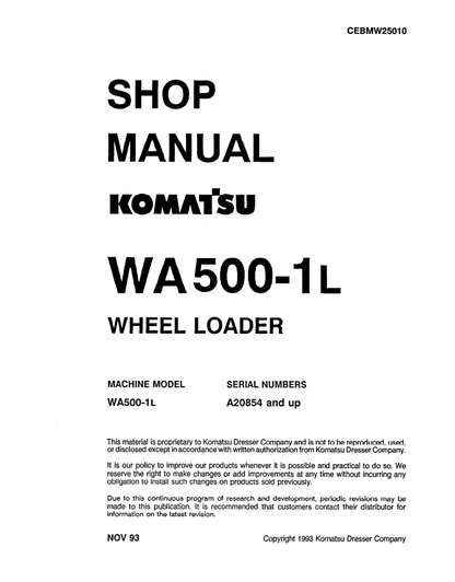 Komatsu WA500-1L Wheel Loader Shop Manual CEBMW25010