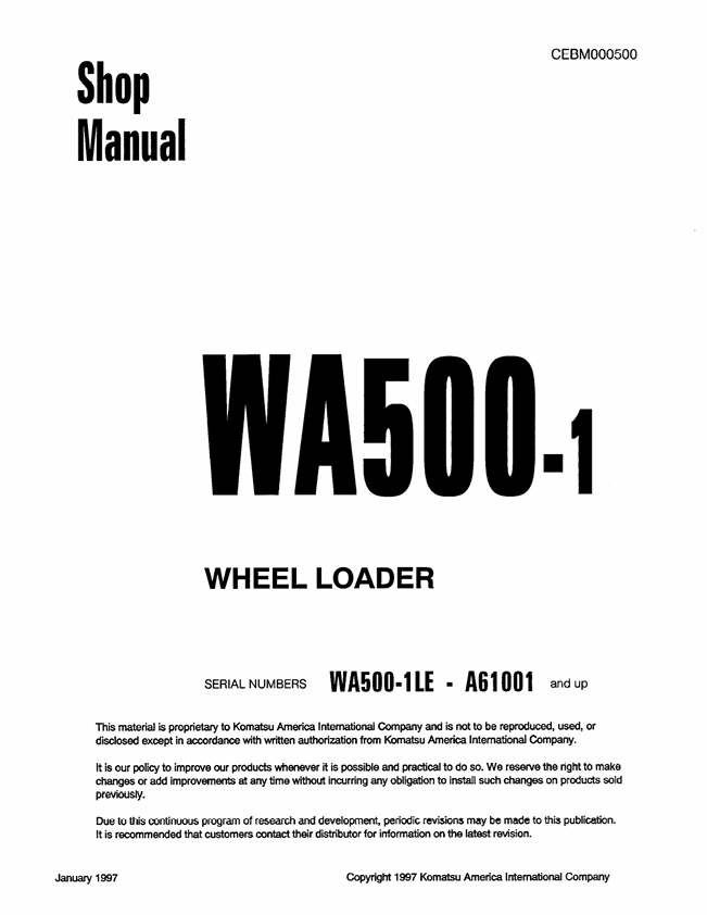 Komatsu WA500-1 Wheel Loader Shop Manual – CEBM000500