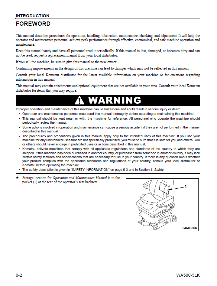 Komatsu WA500-3LK Operation and Maintenance Guide CEAM008102