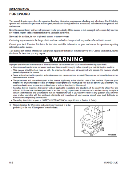Komatsu WA500-3LK Operation and Maintenance Guide CEAM008102