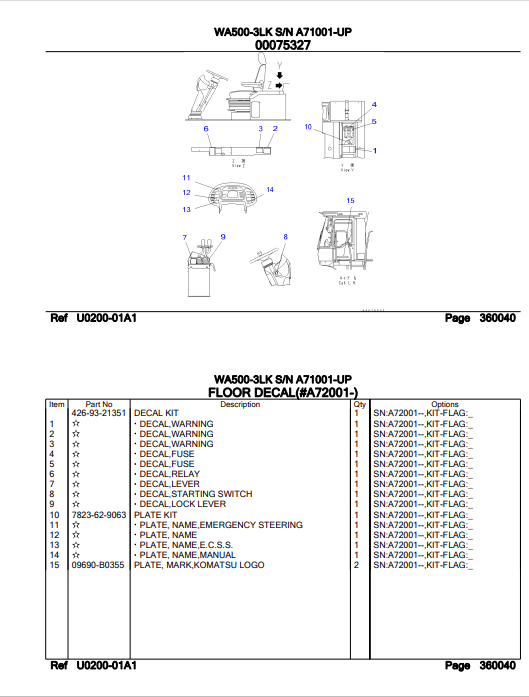 Komatsu WA500-3LK Wheel Loader Parts Manual S/N A71001-UP