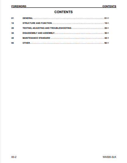 Komatsu WA500-3LK Wheel Loader Service and Repair Manual PDF