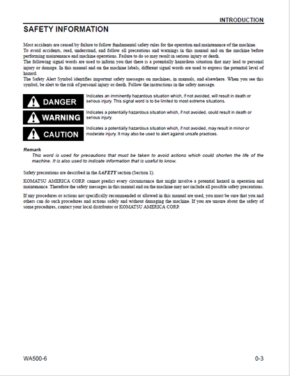 Komatsu WA500-6 Wheel Loader Maintenance Manual CEAM018007