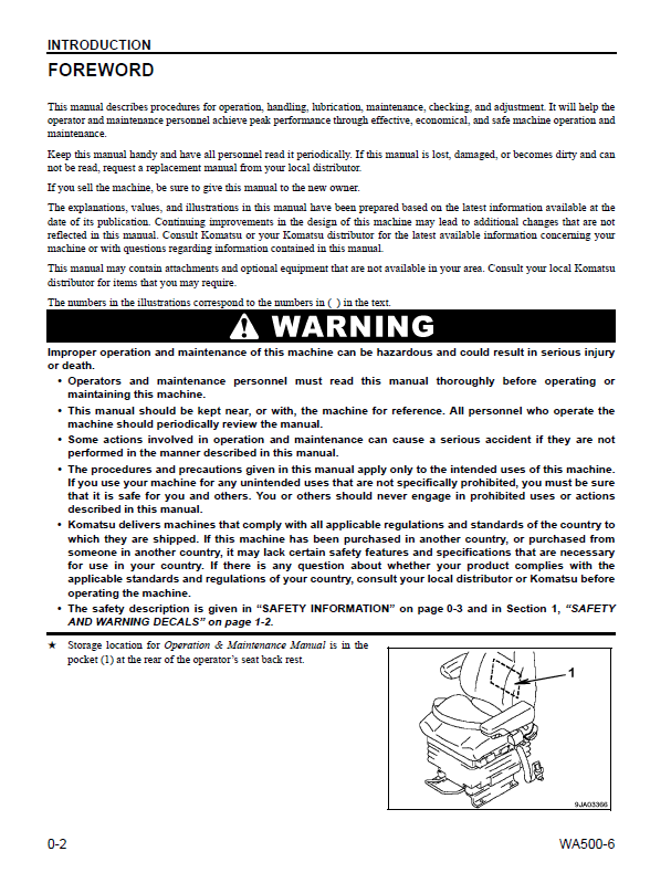 Komatsu WA500-6 Wheel Loader Operating Manual CEAM018007