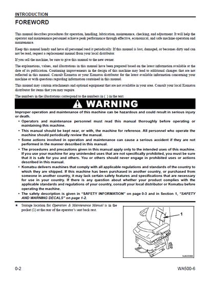 Komatsu WA500-6 Wheel Loader Operating Manual CEAM018007