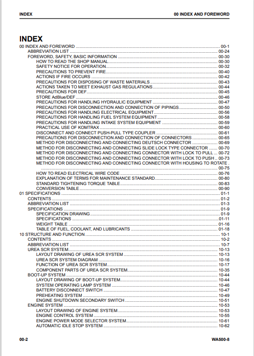 Komatsu WA500-8 Wheel Loader Service & Repair Manual PDF