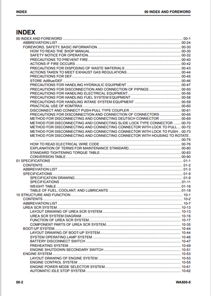 Komatsu WA500-8 Wheel Loader Service & Repair Manual PDF