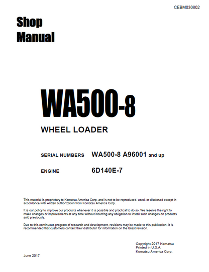 Komatsu WA500-8 Wheel Loader Shop Manual CEBM030802