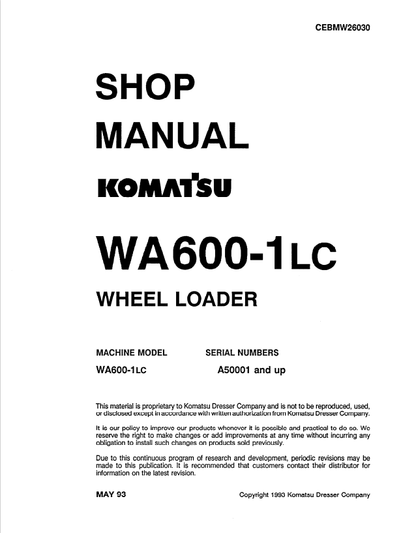Komatsu WA600-1LC Wheel Loader Shop Manual CEBMW26030