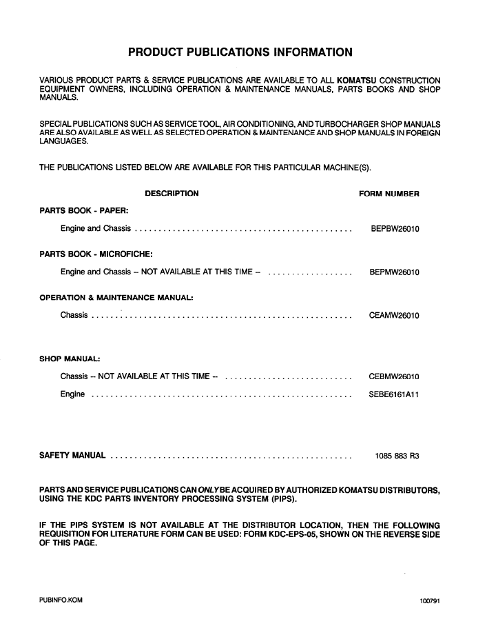 Komatsu WA600-1L Wheel Loader Operating Guide CEADW26010