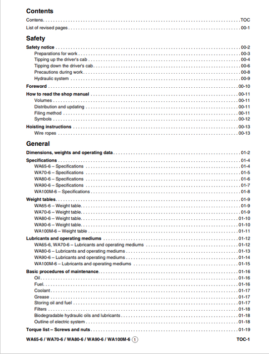 Komatsu WA65-6 to WA100M-6 Wheel Loader Service & Repair Manual